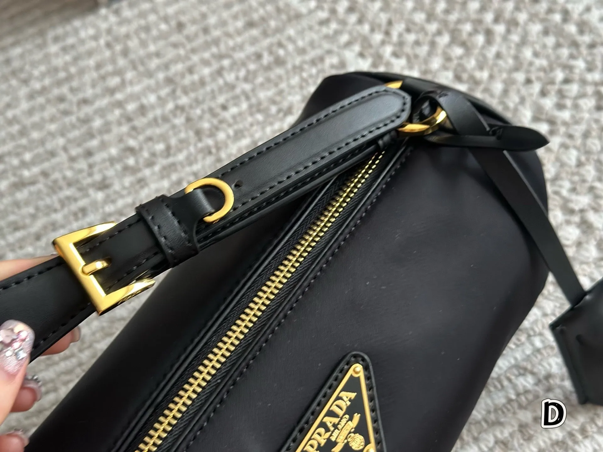 PD346 Re-Edition 2002 Re-Nylon & Calfskin Shoulder Bag / 10.6x5.1x2inch