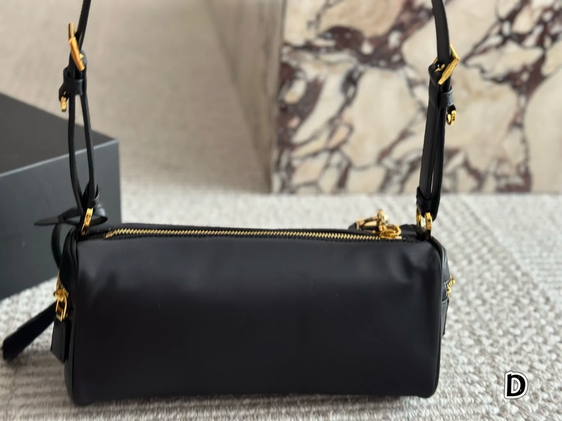 PD346 Re-Edition 2002 Re-Nylon & Calfskin Shoulder Bag / 10.6x5.1x2inch