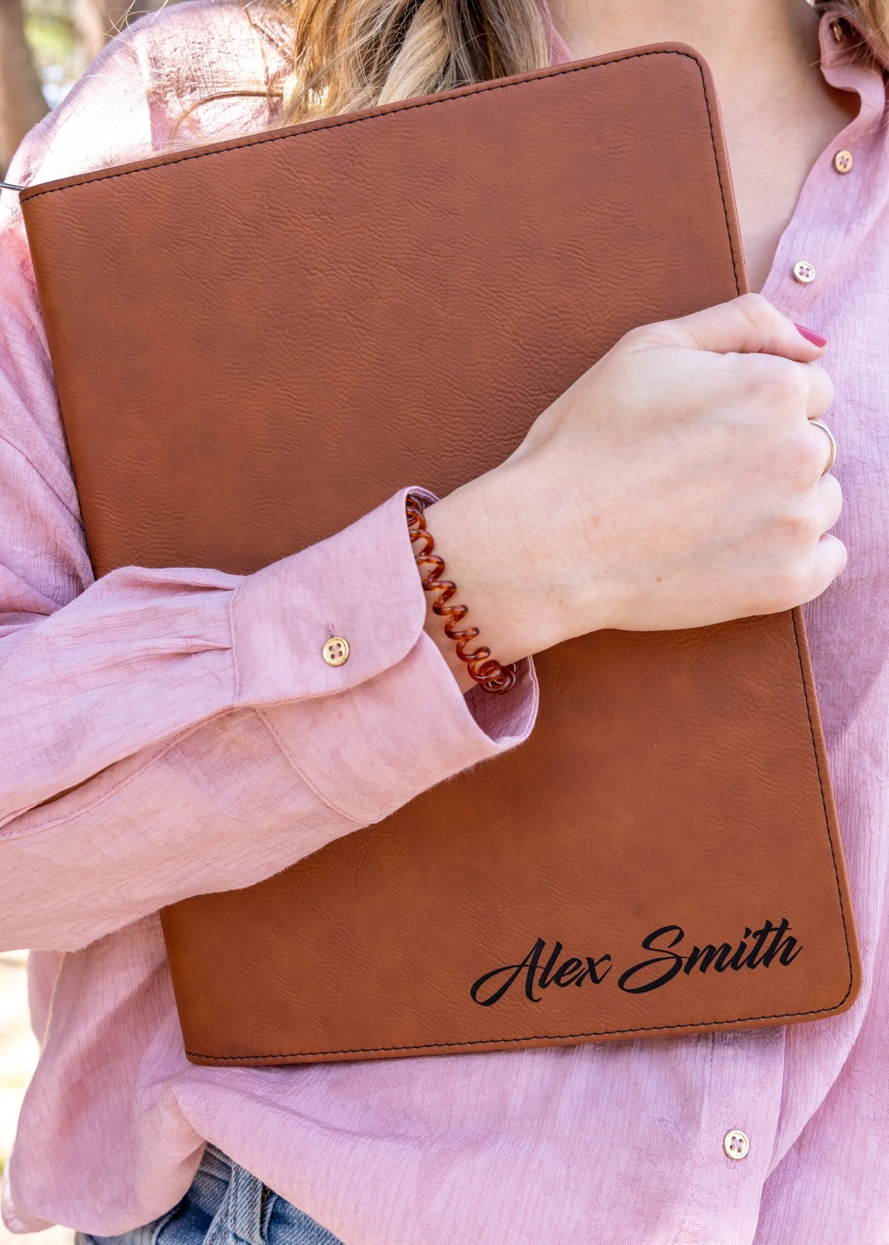 Personalized Vegan Leather Business Portfolio with Zipper