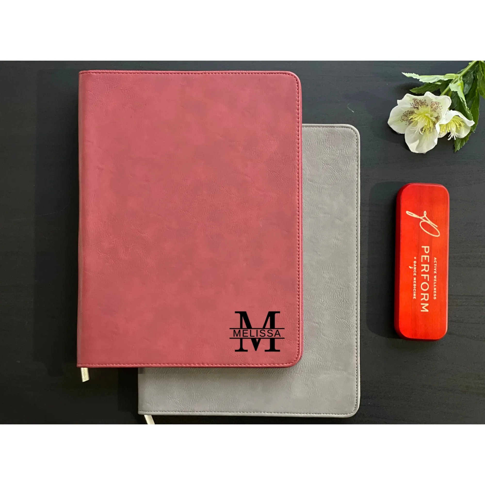 Personalized Vegan Leather Business Portfolio with Zipper