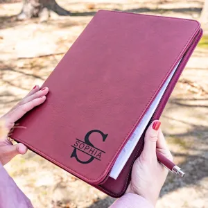Personalized Vegan Leather Business Portfolio with Zipper