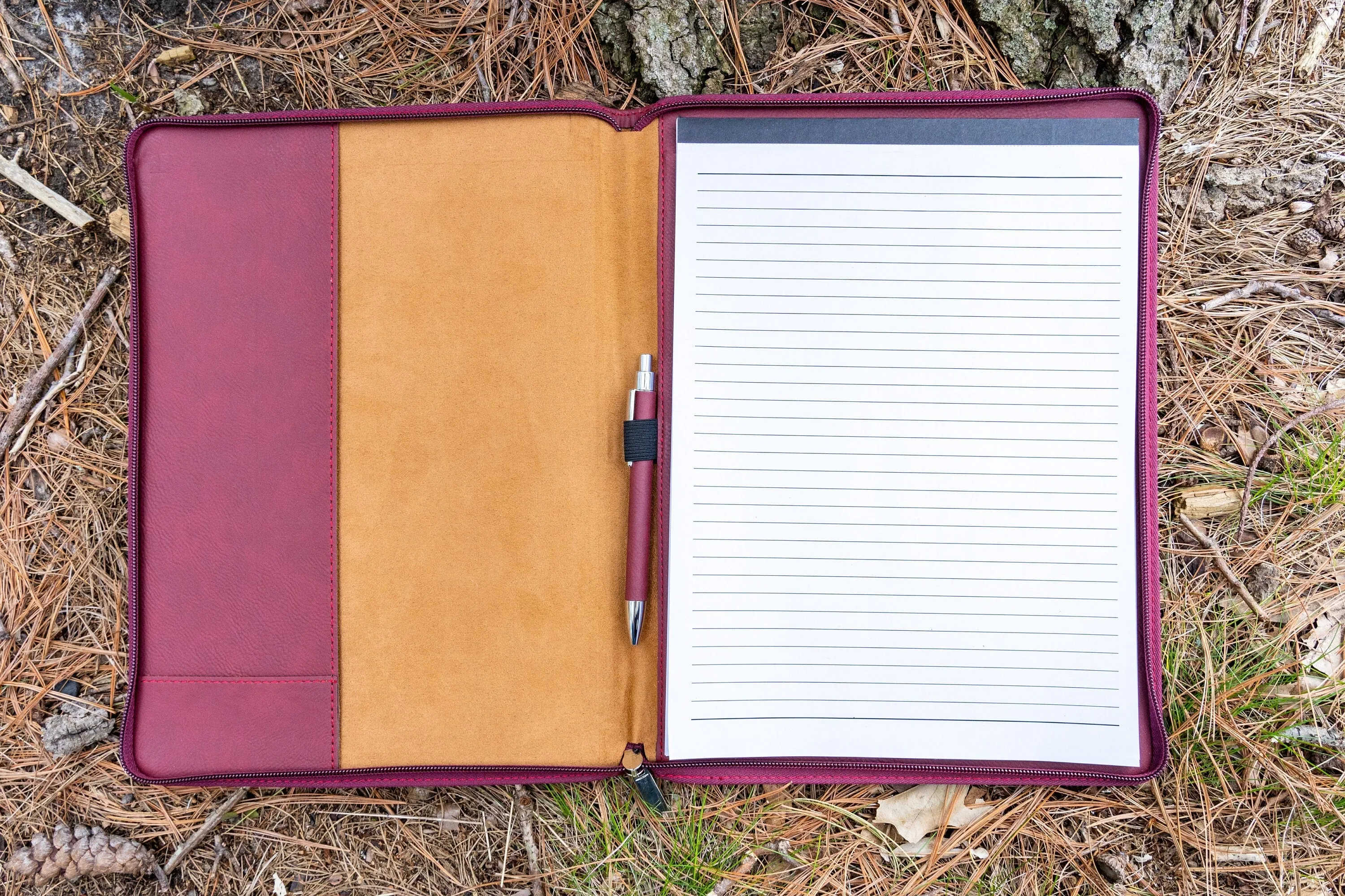 Personalized Vegan Leather Business Portfolio with Zipper