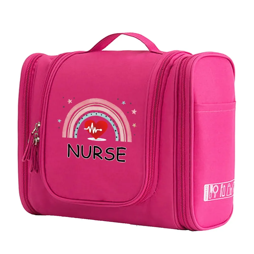 Pink Nurse Hanging Cosmetic MakeUp and Toiletry Bag Handbag Women Wash Pouch Hook Up Cosmetic Bags Travel Camping Toiletry Organizer Nurse Print Waterproof Make Up Case