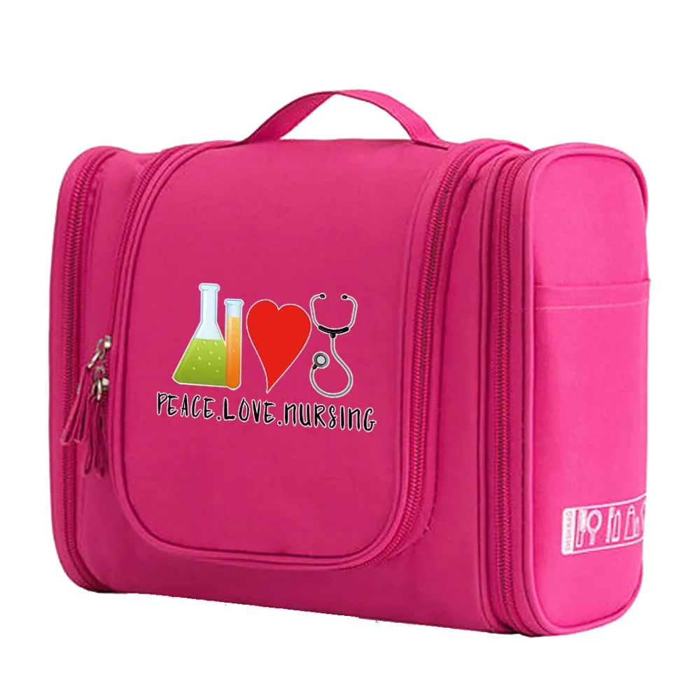 Pink Nurse Hanging Cosmetic MakeUp and Toiletry Bag Handbag Women Wash Pouch Hook Up Cosmetic Bags Travel Camping Toiletry Organizer Nurse Print Waterproof Make Up Case