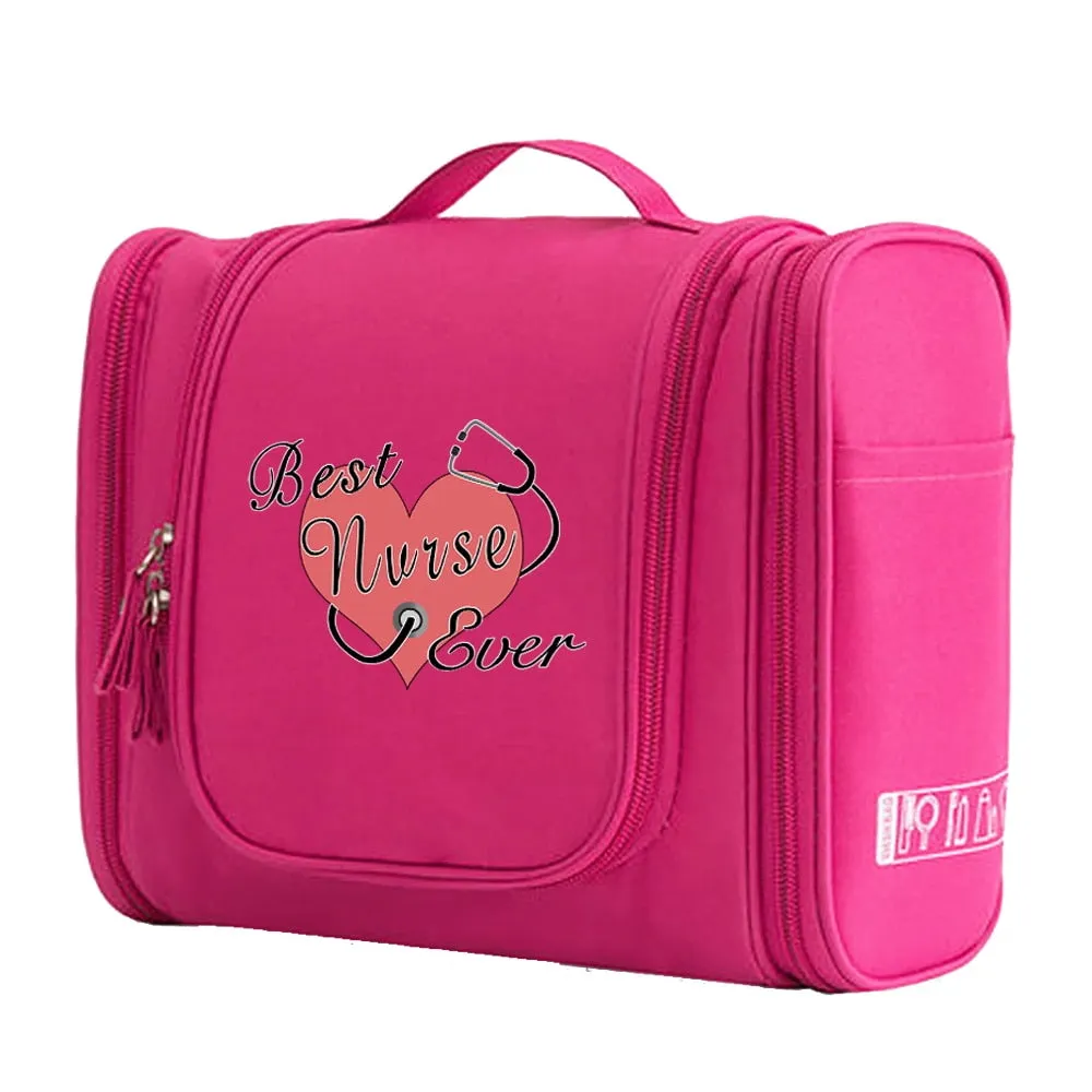 Pink Nurse Hanging Cosmetic MakeUp and Toiletry Bag Handbag Women Wash Pouch Hook Up Cosmetic Bags Travel Camping Toiletry Organizer Nurse Print Waterproof Make Up Case