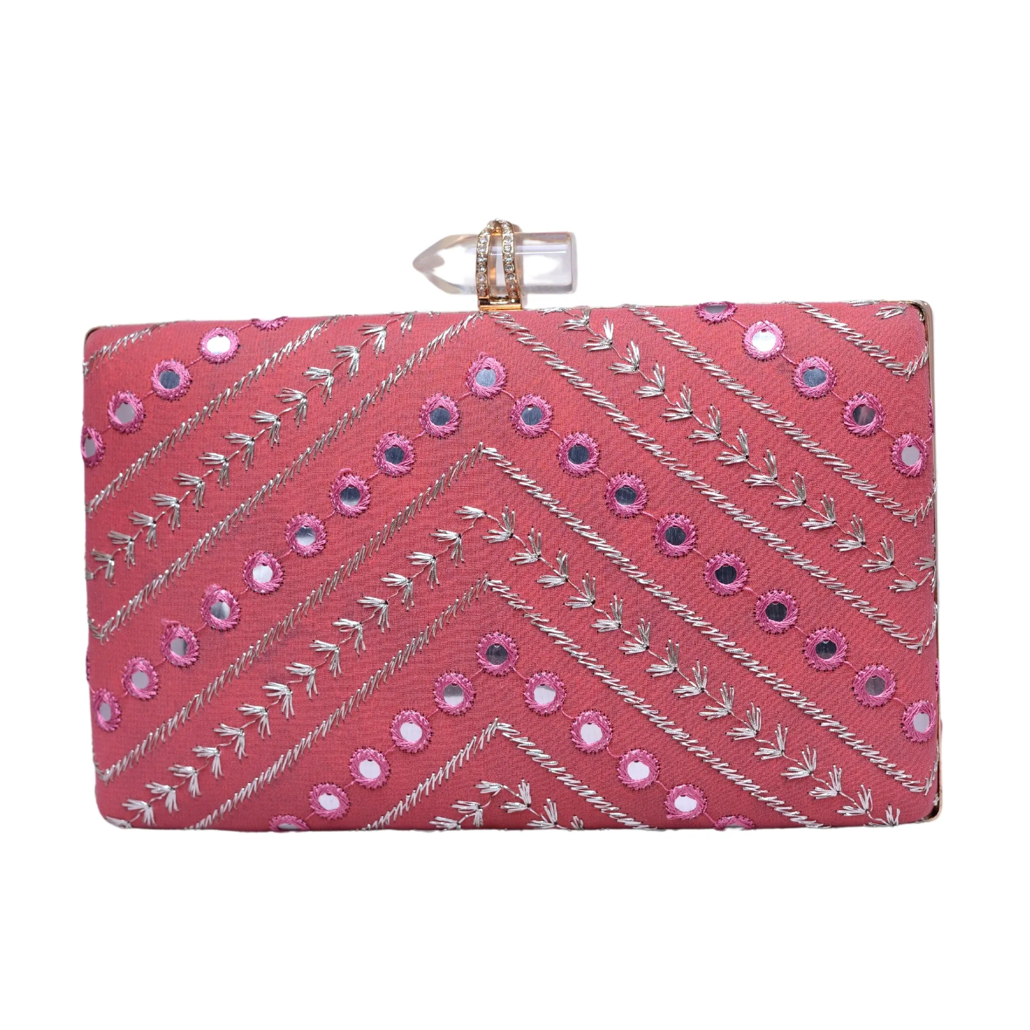 Pink Sequins Embroidery Party Clutch