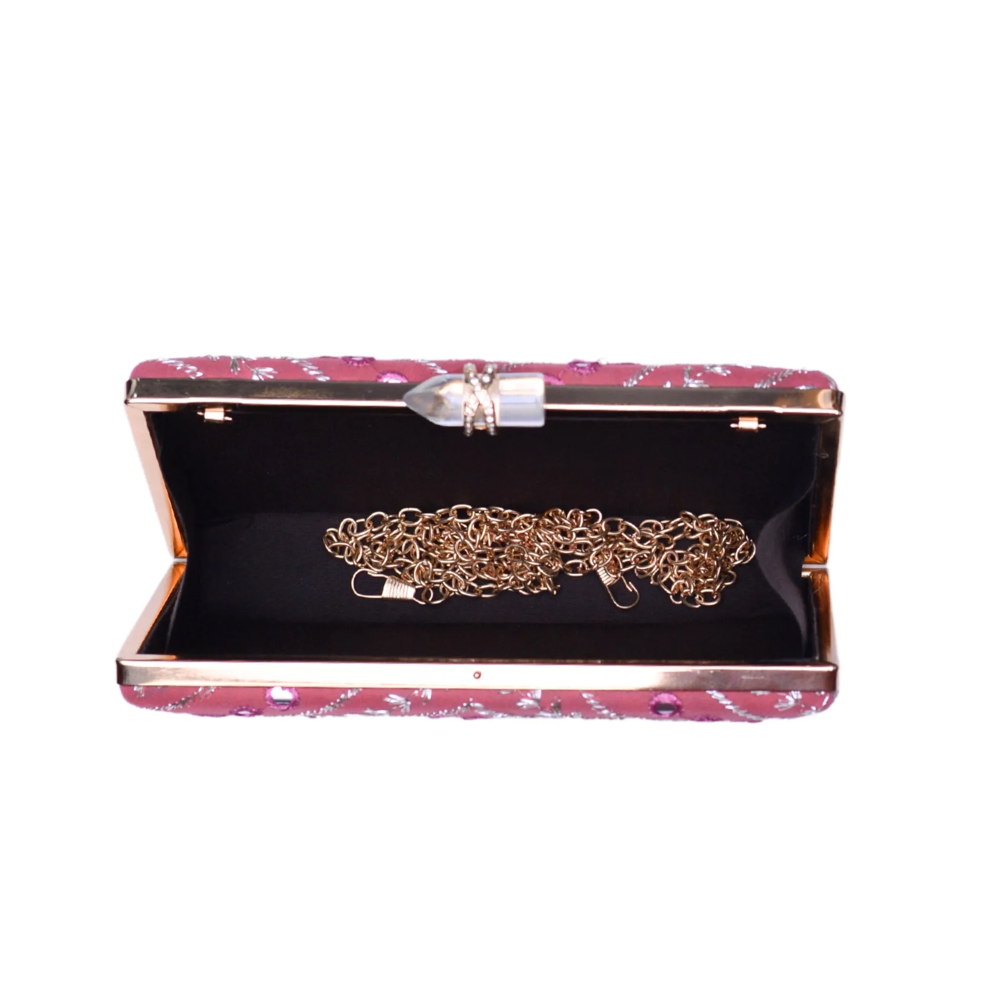 Pink Sequins Embroidery Party Clutch