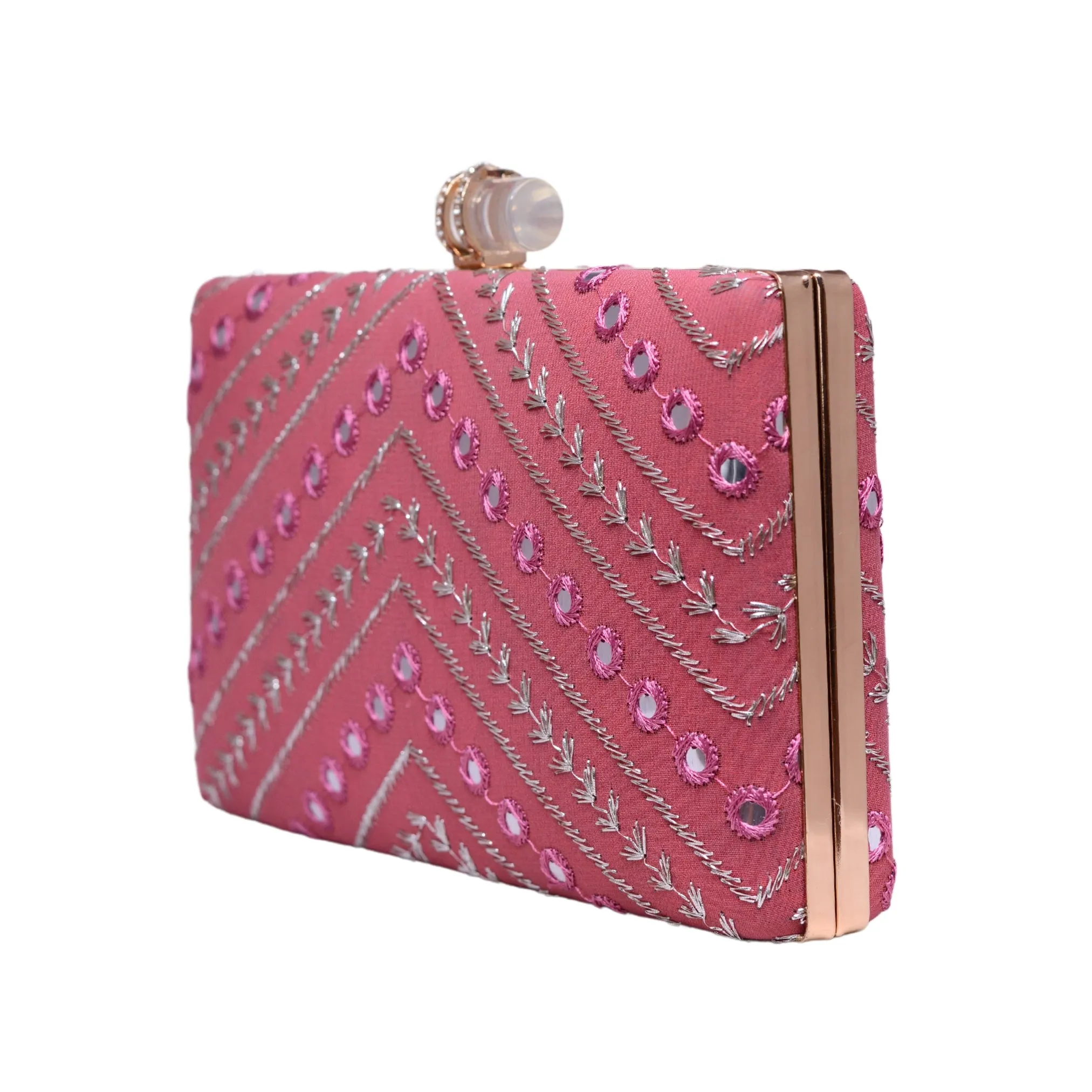 Pink Sequins Embroidery Party Clutch