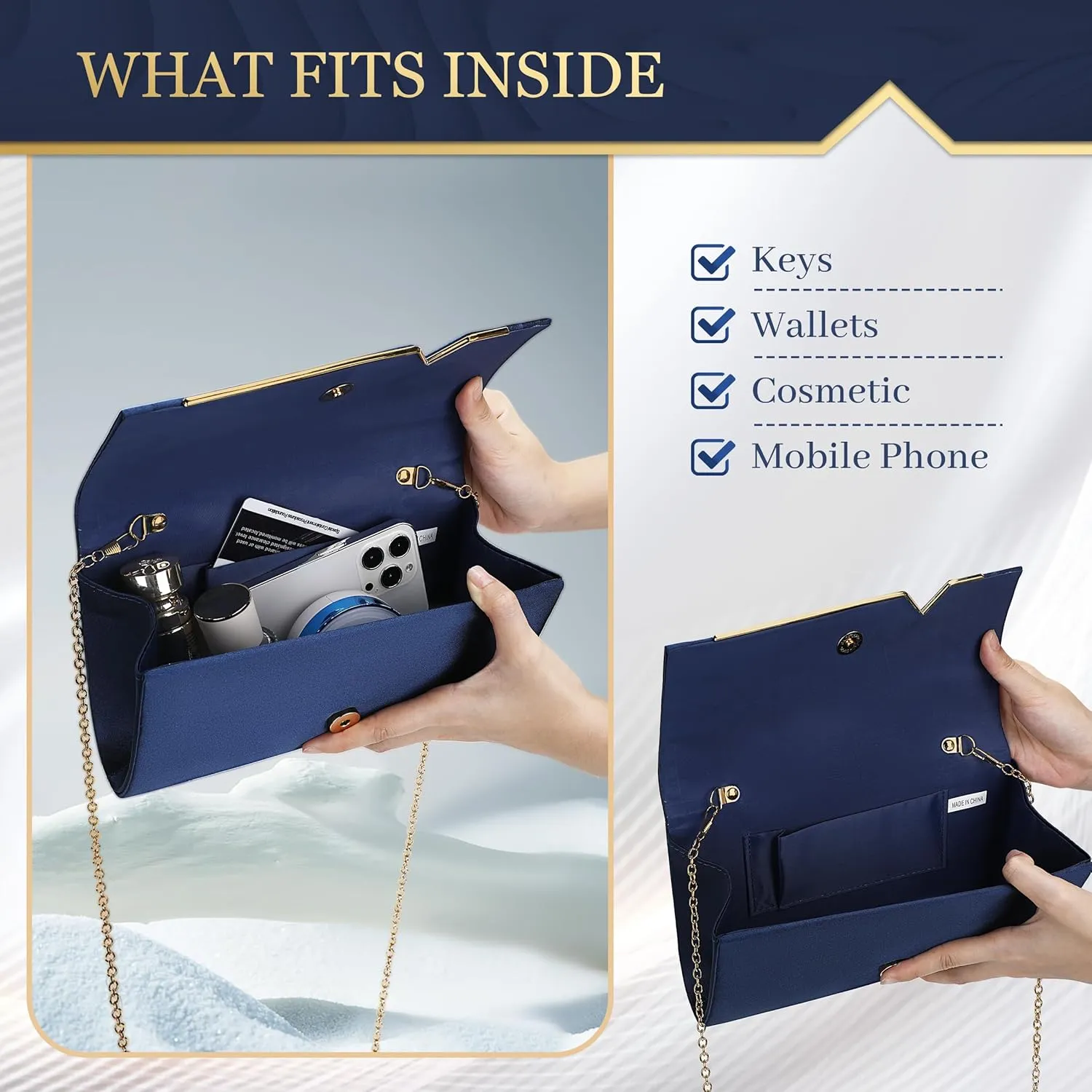 Pinprin Evening Clutch Bag for Women - Formal Dressing Handbag Glitter Envelope Handy Purse for Wedding Party Prom