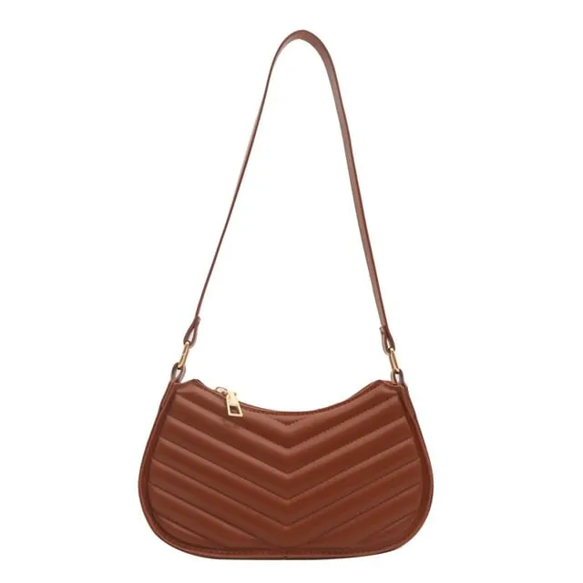 Plain Quilted Faux Leather Shoulder Bag