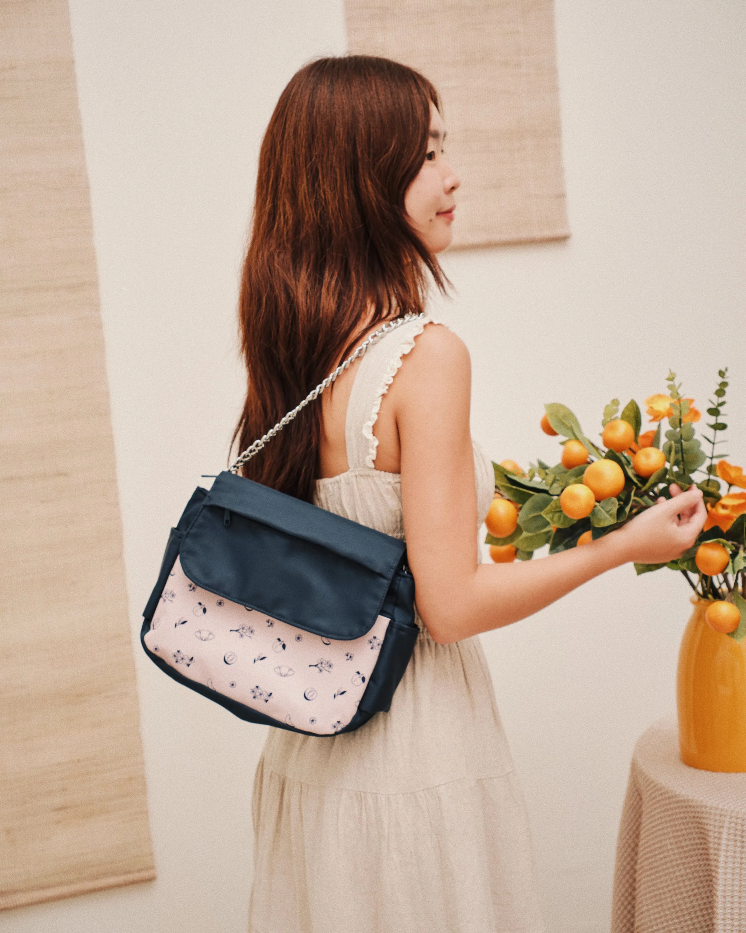 Plum Blossoms Navy Multi-Carry Crossbody Bag