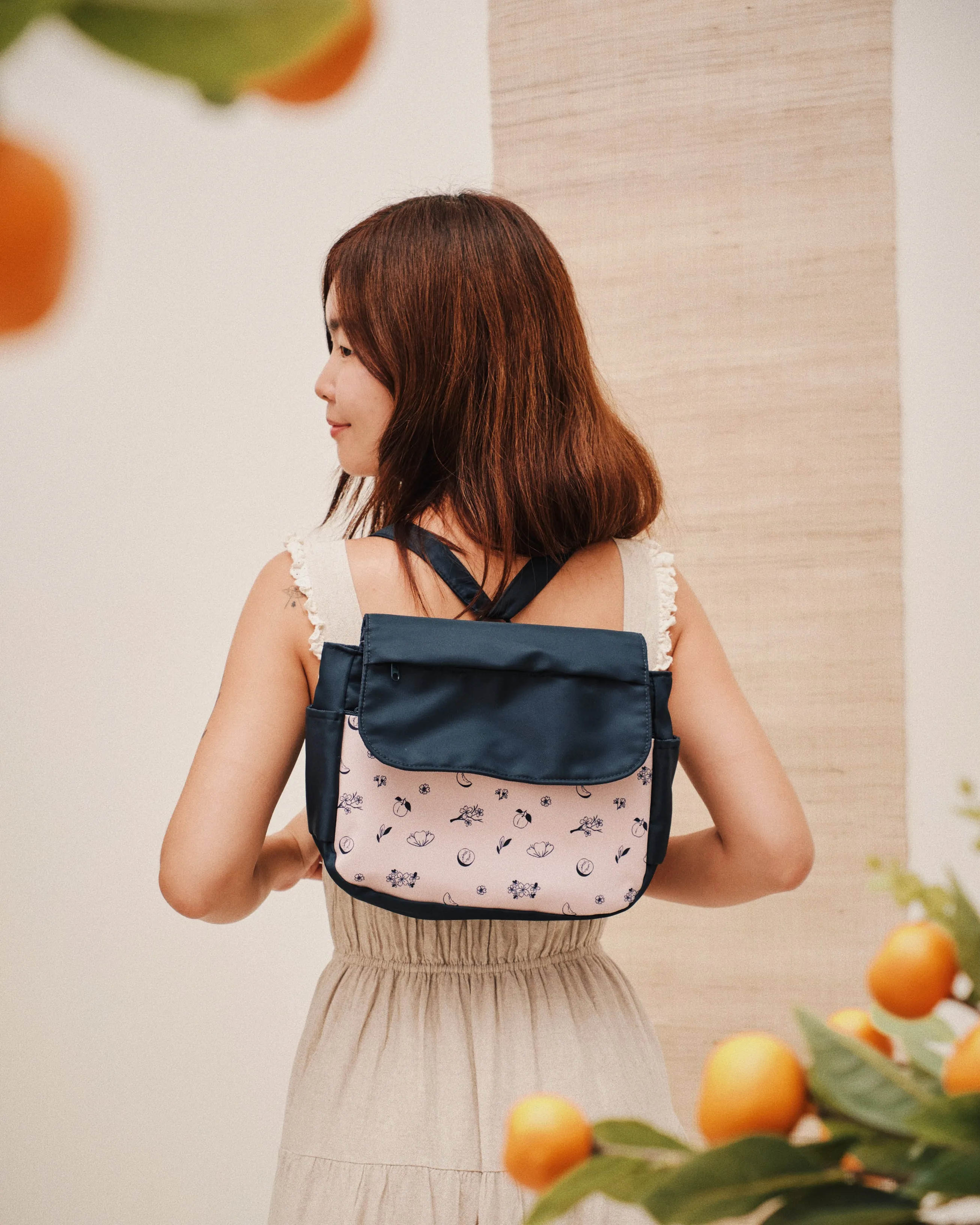 Plum Blossoms Navy Multi-Carry Crossbody Bag