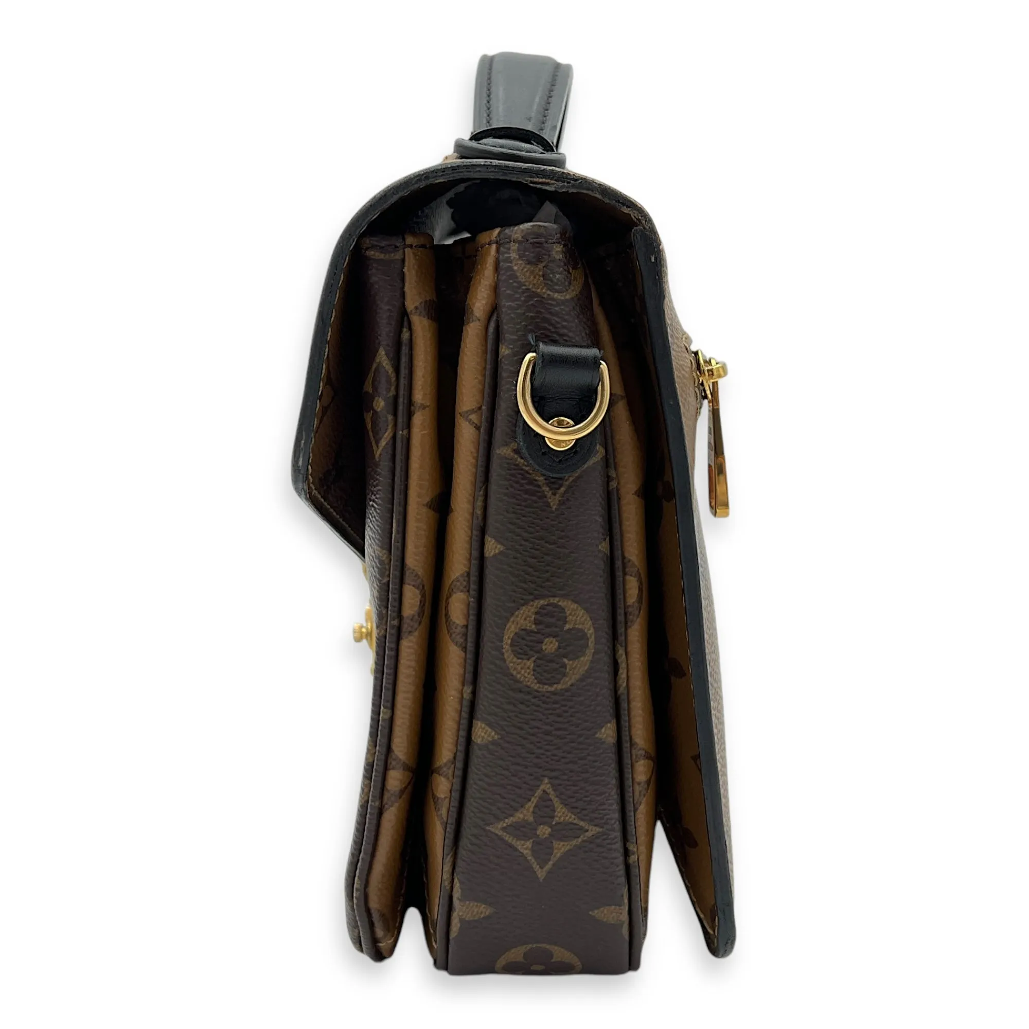 Pochette Metis Crossbody Bag Brown in Monogram Coated Canvas, Gold hardware