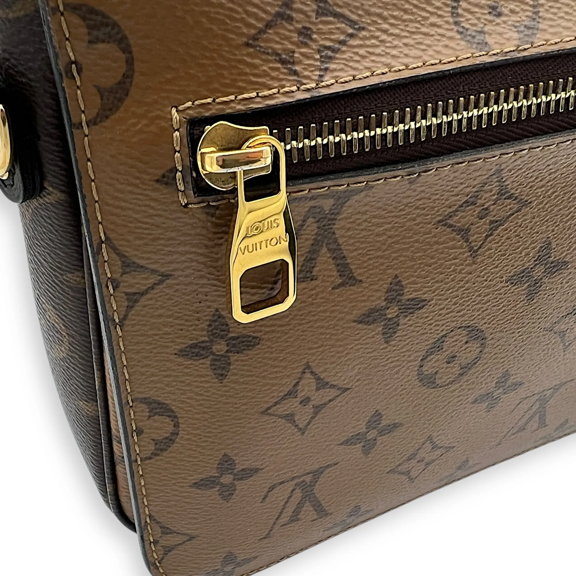 Pochette Metis Crossbody Bag Brown in Monogram Coated Canvas, Gold hardware
