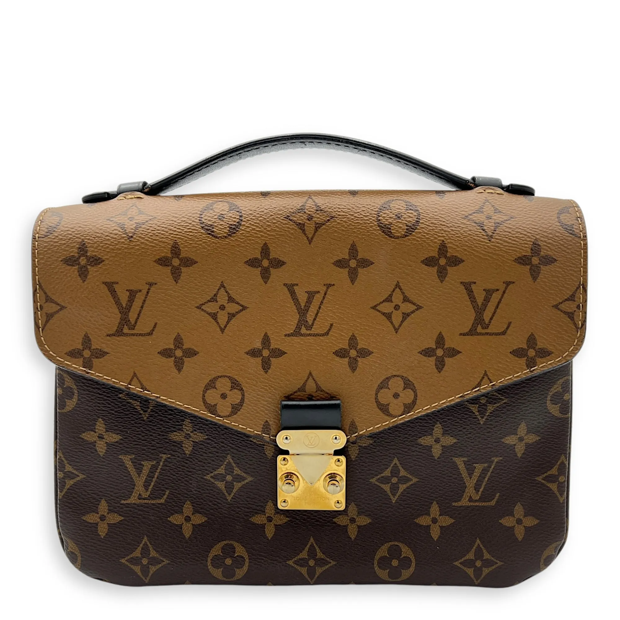 Pochette Metis Crossbody Bag Brown in Monogram Coated Canvas, Gold hardware