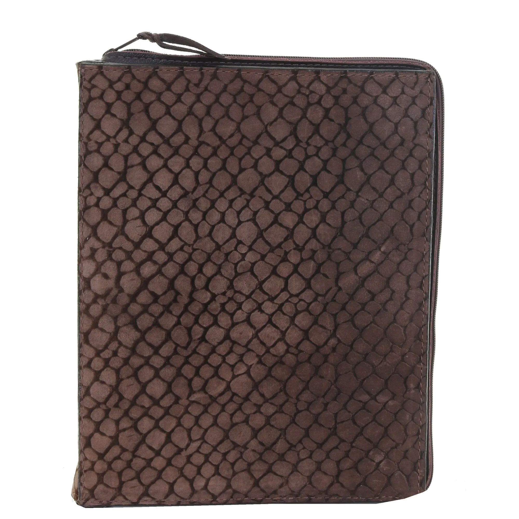 PORT39A - Brown Gator Print Suede Leather Portfolio w/Zipper