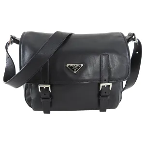 Prada Black Leather Small Crossbody Messenger Bag