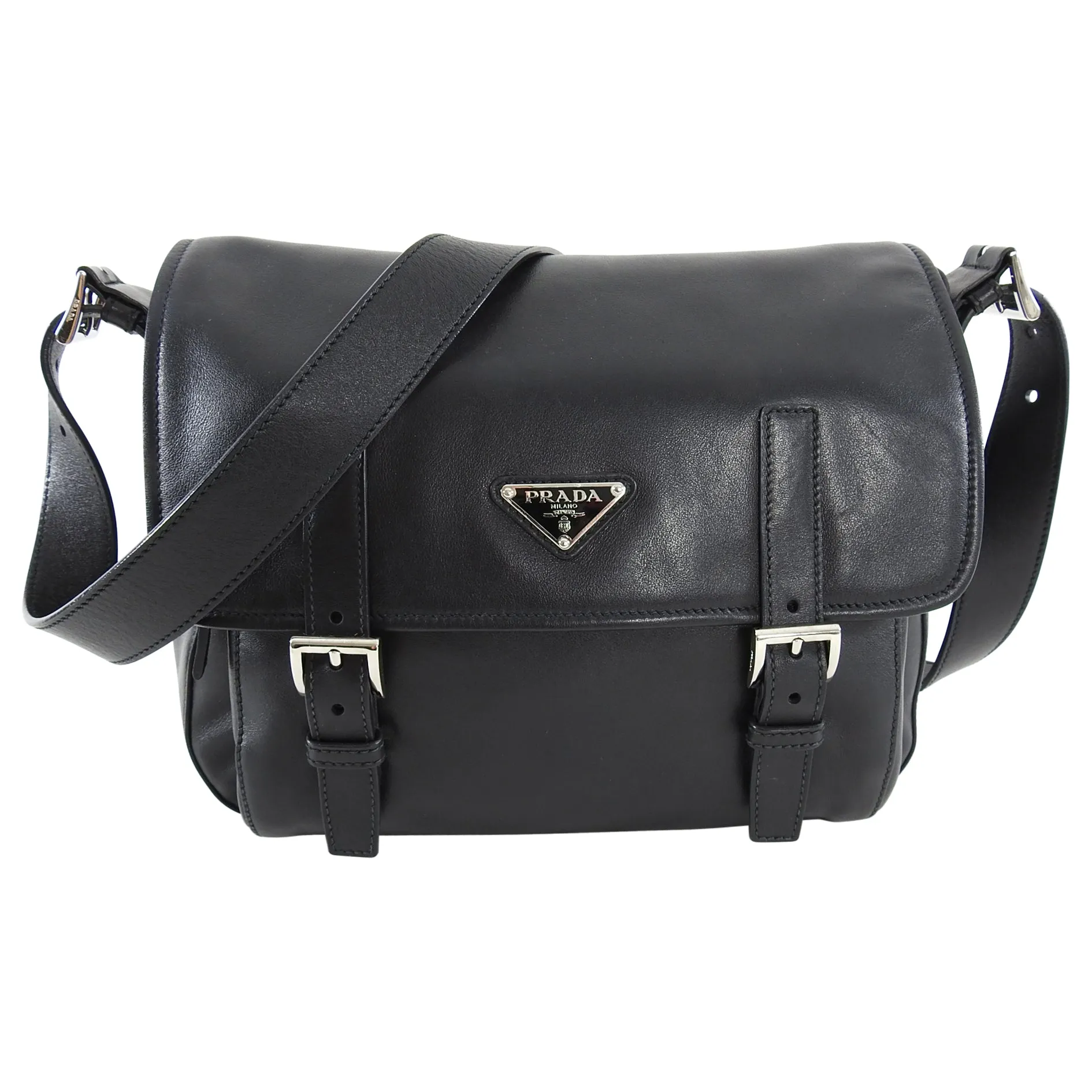 Prada Black Leather Small Crossbody Messenger Bag