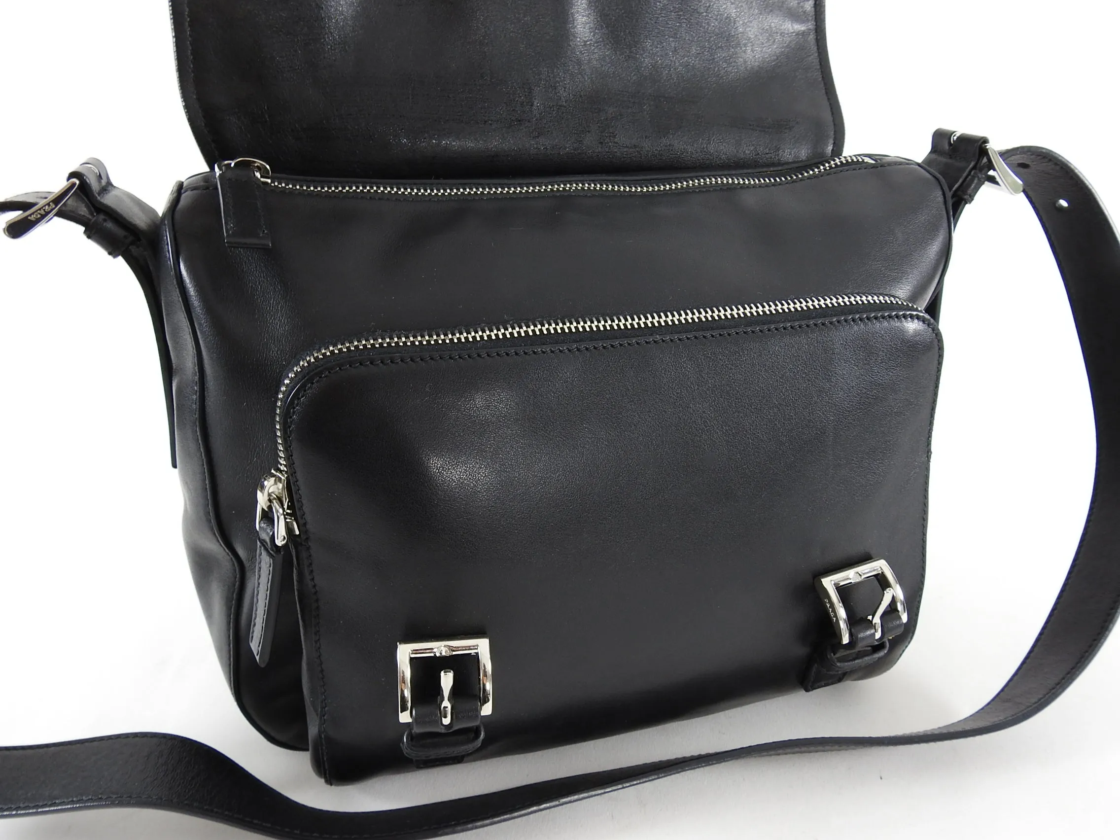 Prada Black Leather Small Crossbody Messenger Bag