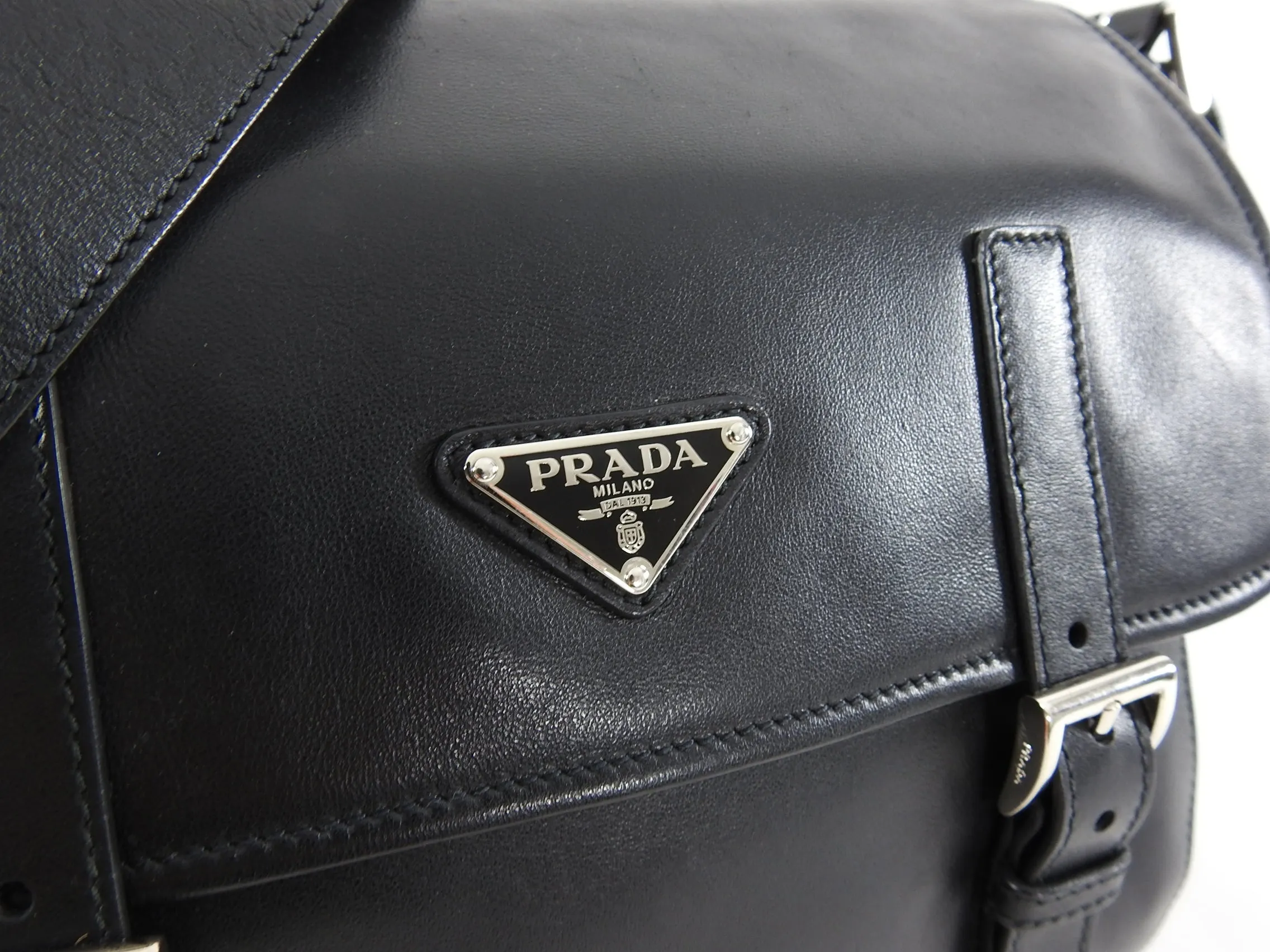 Prada Black Leather Small Crossbody Messenger Bag