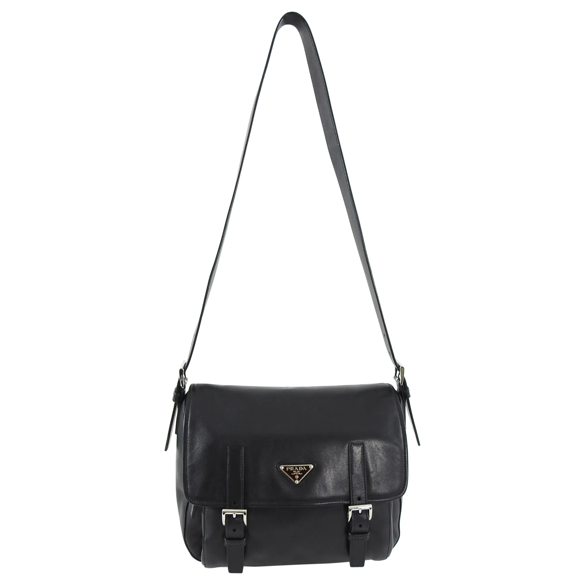 Prada Black Leather Small Crossbody Messenger Bag