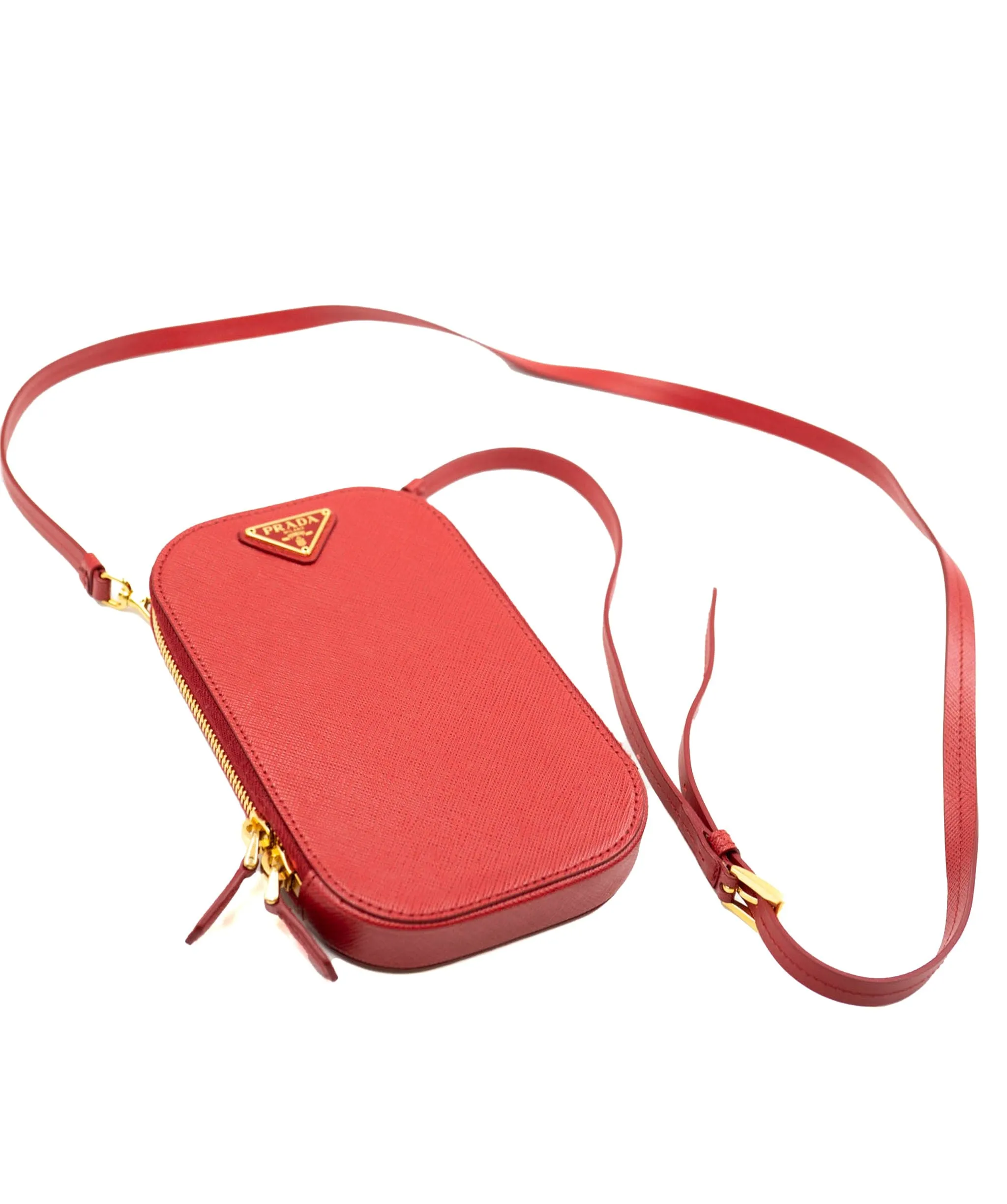 Prada Red Leather Saffiano Mini-bag Crossbody Bag - AWL4158