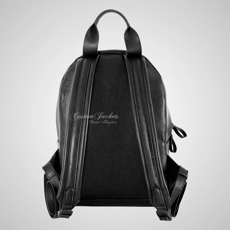 Premium Leather Backpack Black Touring Style Biker School College Bag