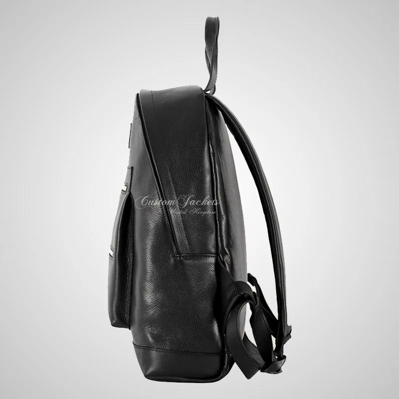 Premium Leather Backpack Black Touring Style Biker School College Bag