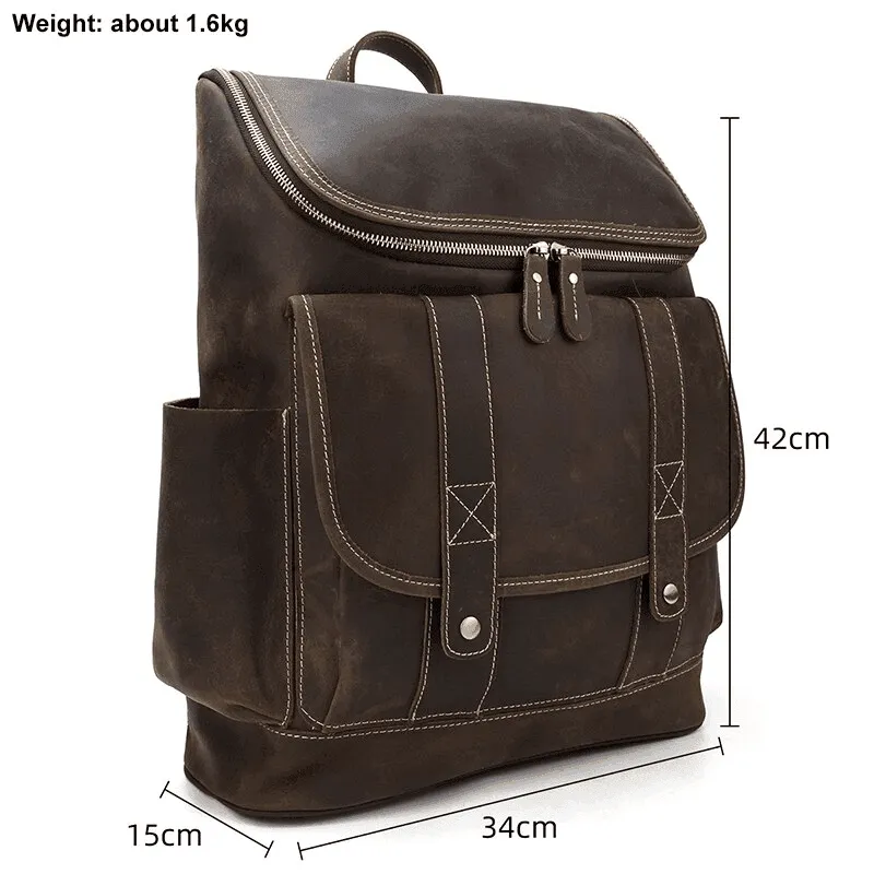 Premium Leather Backpacks 16In Laptop Daypack Travel Bag