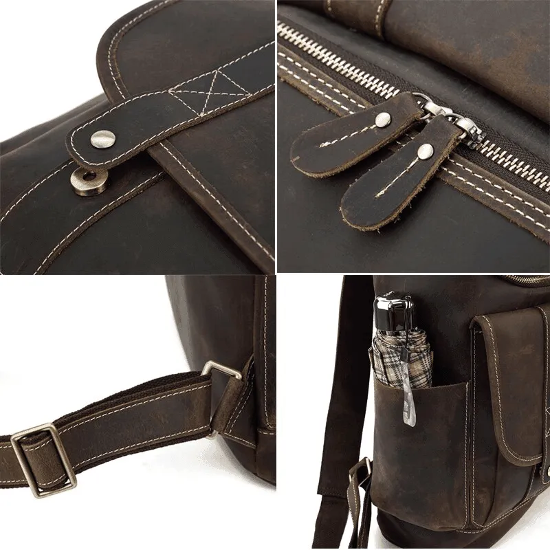 Premium Leather Backpacks 16In Laptop Daypack Travel Bag