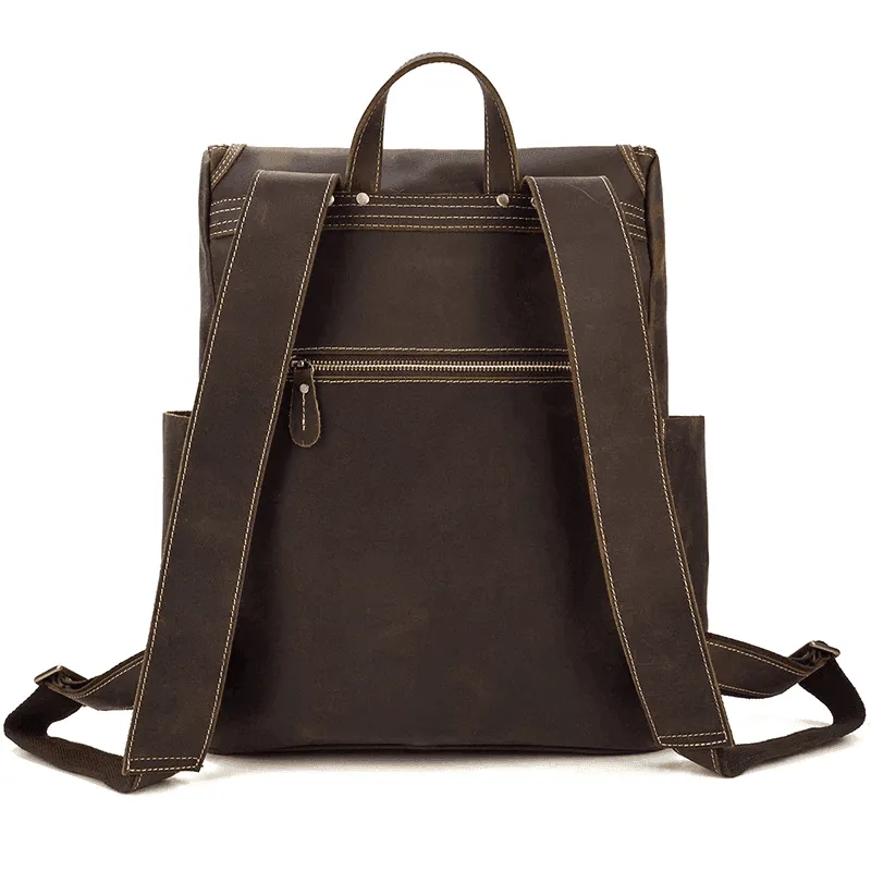 Premium Leather Backpacks 16In Laptop Daypack Travel Bag