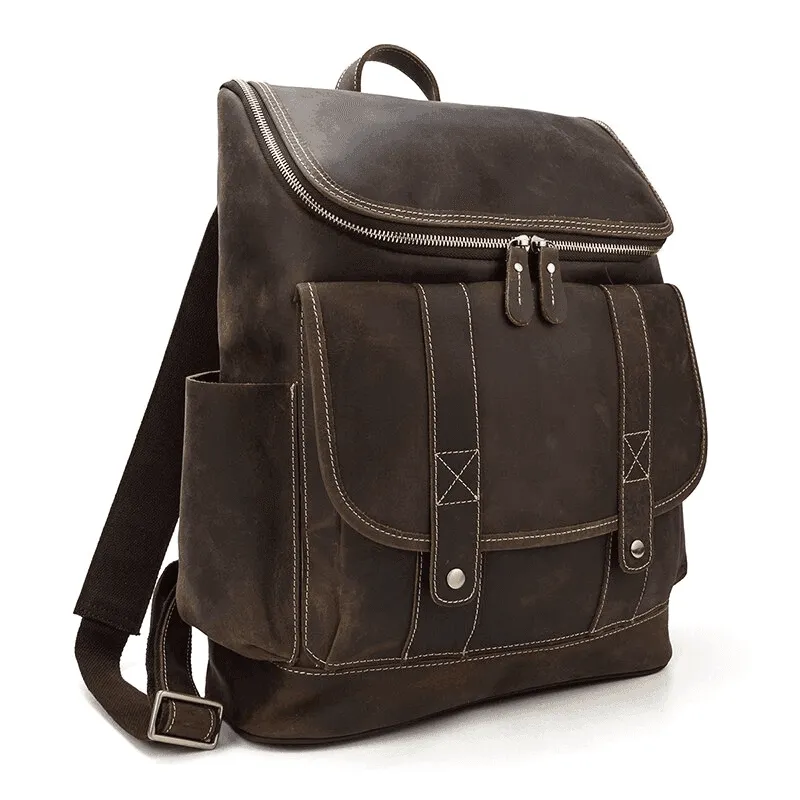 Premium Leather Backpacks 16In Laptop Daypack Travel Bag