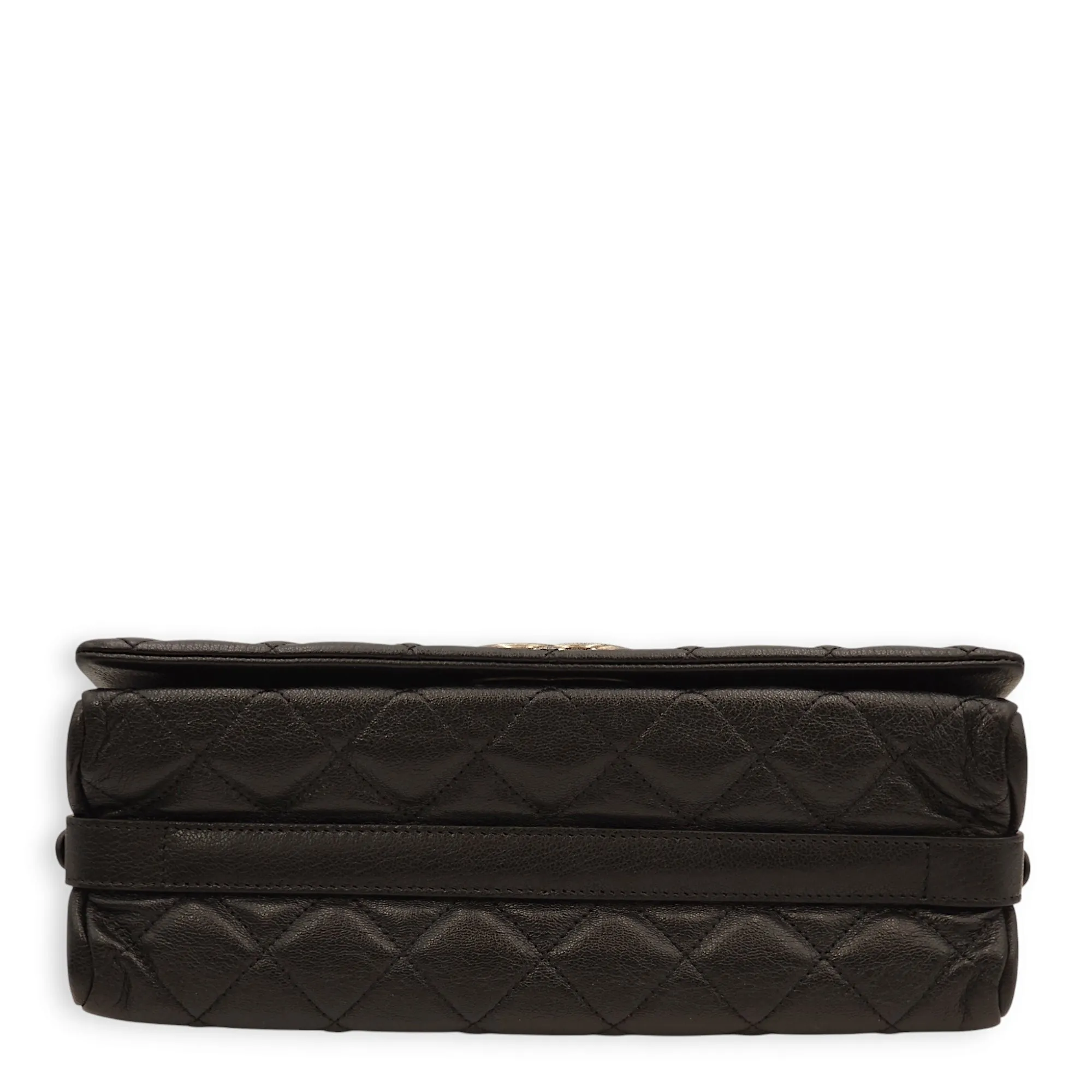 Quilted City Rock Flap Black Shoulder Bag in Chevre Leather, Ruthenium hardware