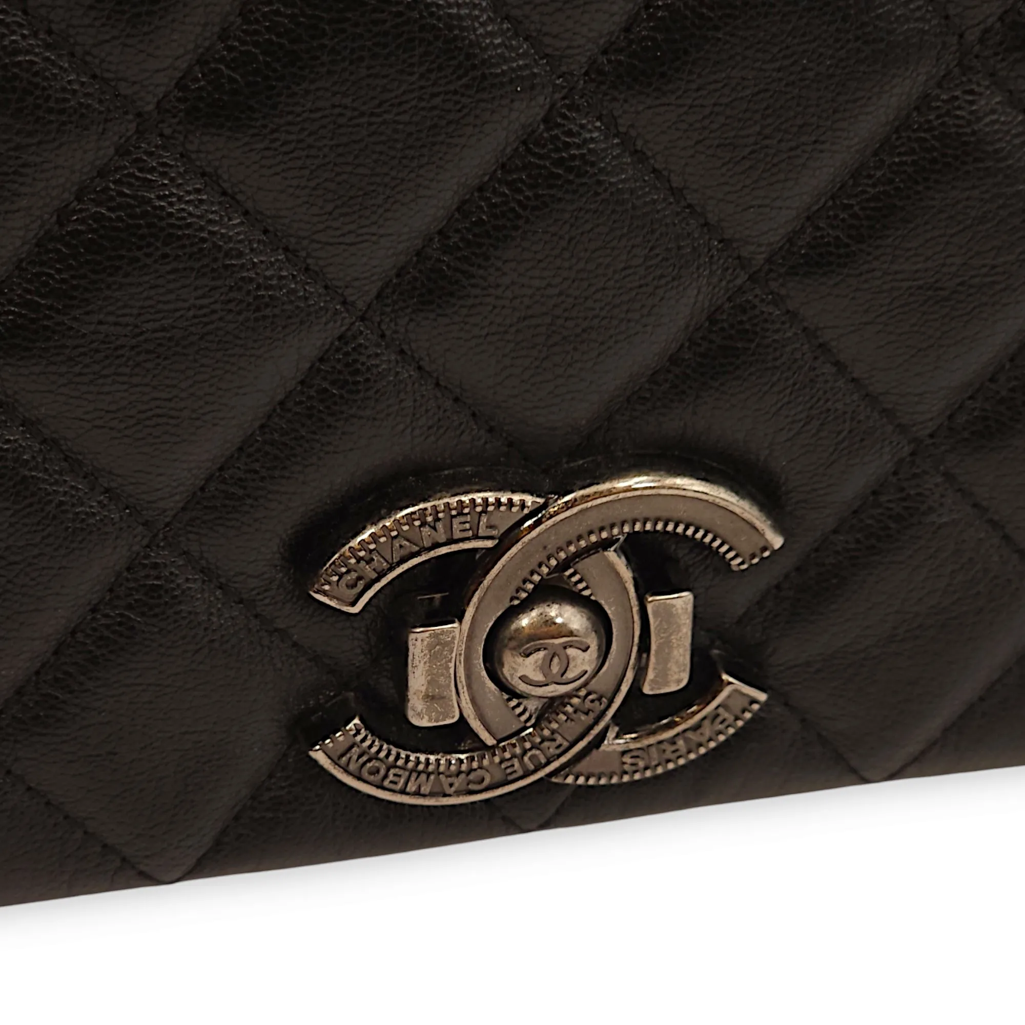 Quilted City Rock Flap Black Shoulder Bag in Chevre Leather, Ruthenium hardware
