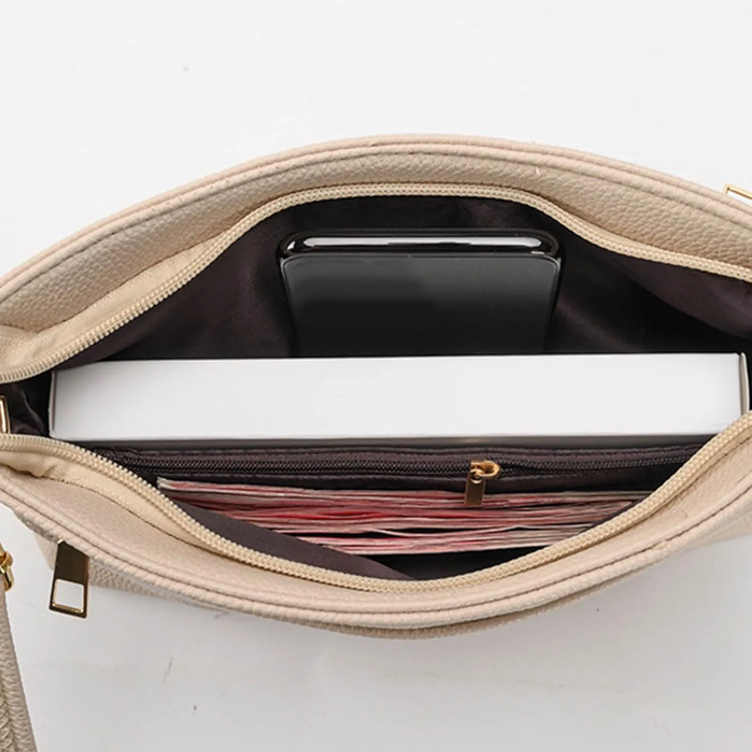 Quilted Crossbody Purses for Women Genuine Leather Crossbody Bags for Women Carry Options for Work and Daily Use(Beige)