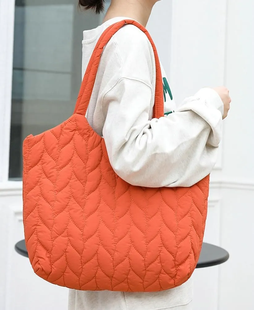 Quilted Shoulder Bag for Women Soft Nylon Purse Large Casual Canvas Handbags Working Shopping Top Handle Bag