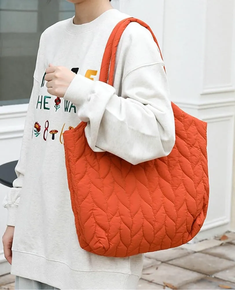 Quilted Shoulder Bag for Women Soft Nylon Purse Large Casual Canvas Handbags Working Shopping Top Handle Bag