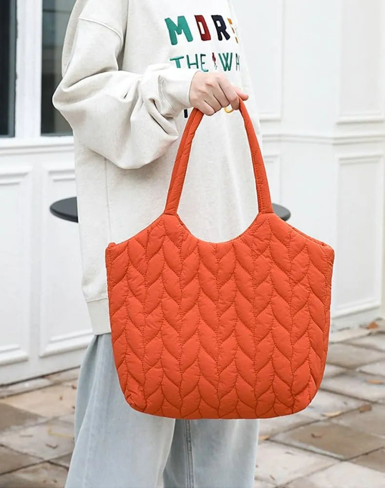 Quilted Shoulder Bag for Women Soft Nylon Purse Large Casual Canvas Handbags Working Shopping Top Handle Bag