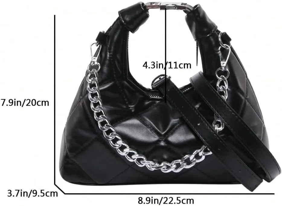 QWINEE Women's Quilted Shoulder Bag Top Handle Zipper Crossbody Bag Elegant Mini Handbags