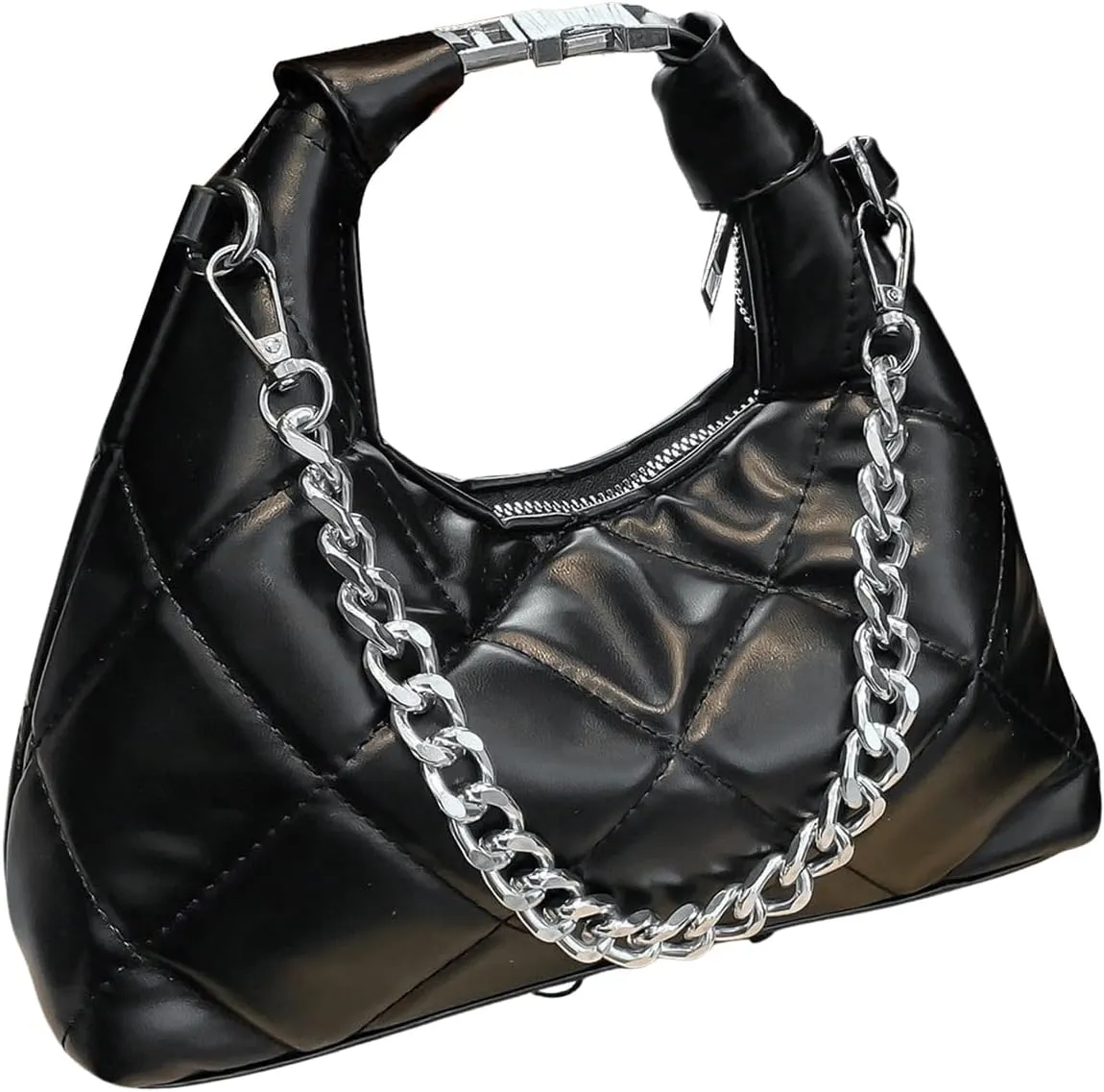 QWINEE Women's Quilted Shoulder Bag Top Handle Zipper Crossbody Bag Elegant Mini Handbags