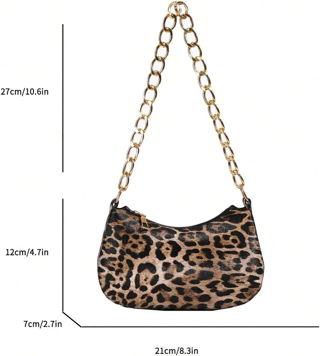 QWINEE Women's Y2K Leopard Print Shoulder Bag Chain Strap Zipper Underarm Purse Mini Handbags