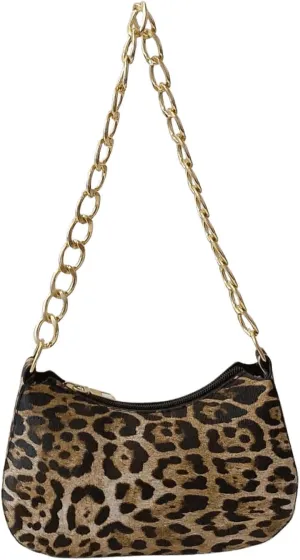 QWINEE Women's Y2K Leopard Print Shoulder Bag Chain Strap Zipper Underarm Purse Mini Handbags