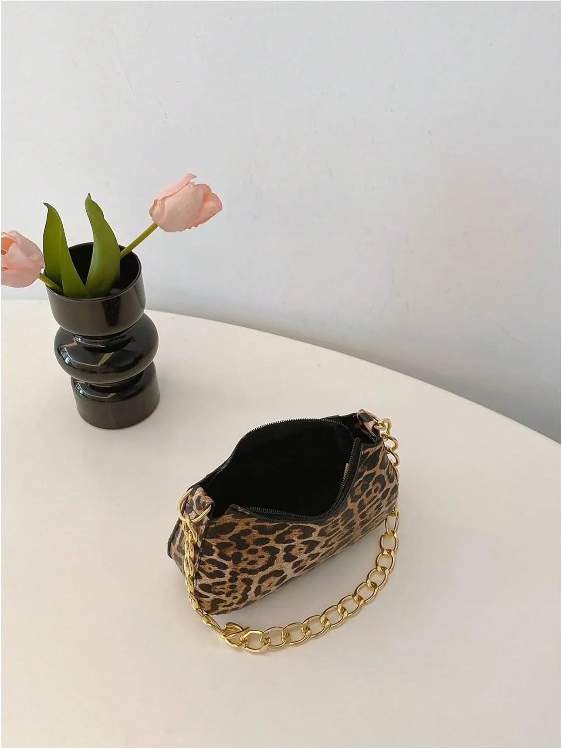QWINEE Women's Y2K Leopard Print Shoulder Bag Chain Strap Zipper Underarm Purse Mini Handbags