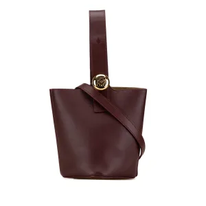 Red LOEWE Mini Calfskin Pebble Bucket Bag Satchel