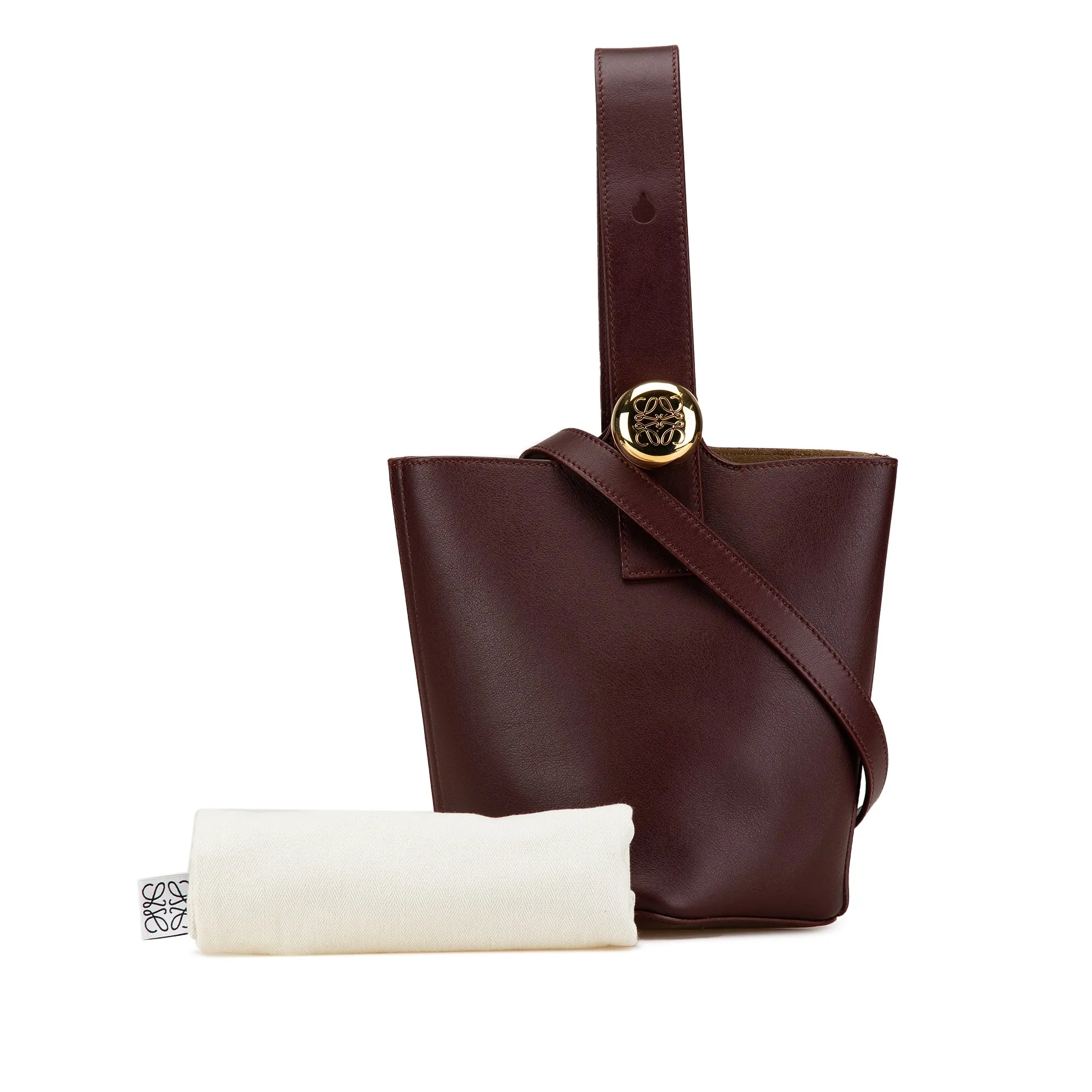 Red LOEWE Mini Calfskin Pebble Bucket Bag Satchel