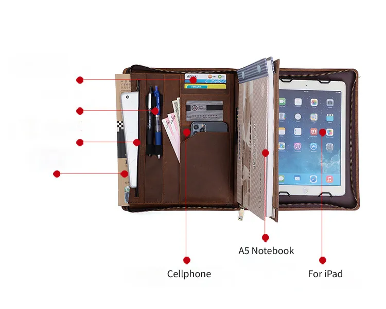 Retro Leather Multi Funcitonal padfolio Case J2110