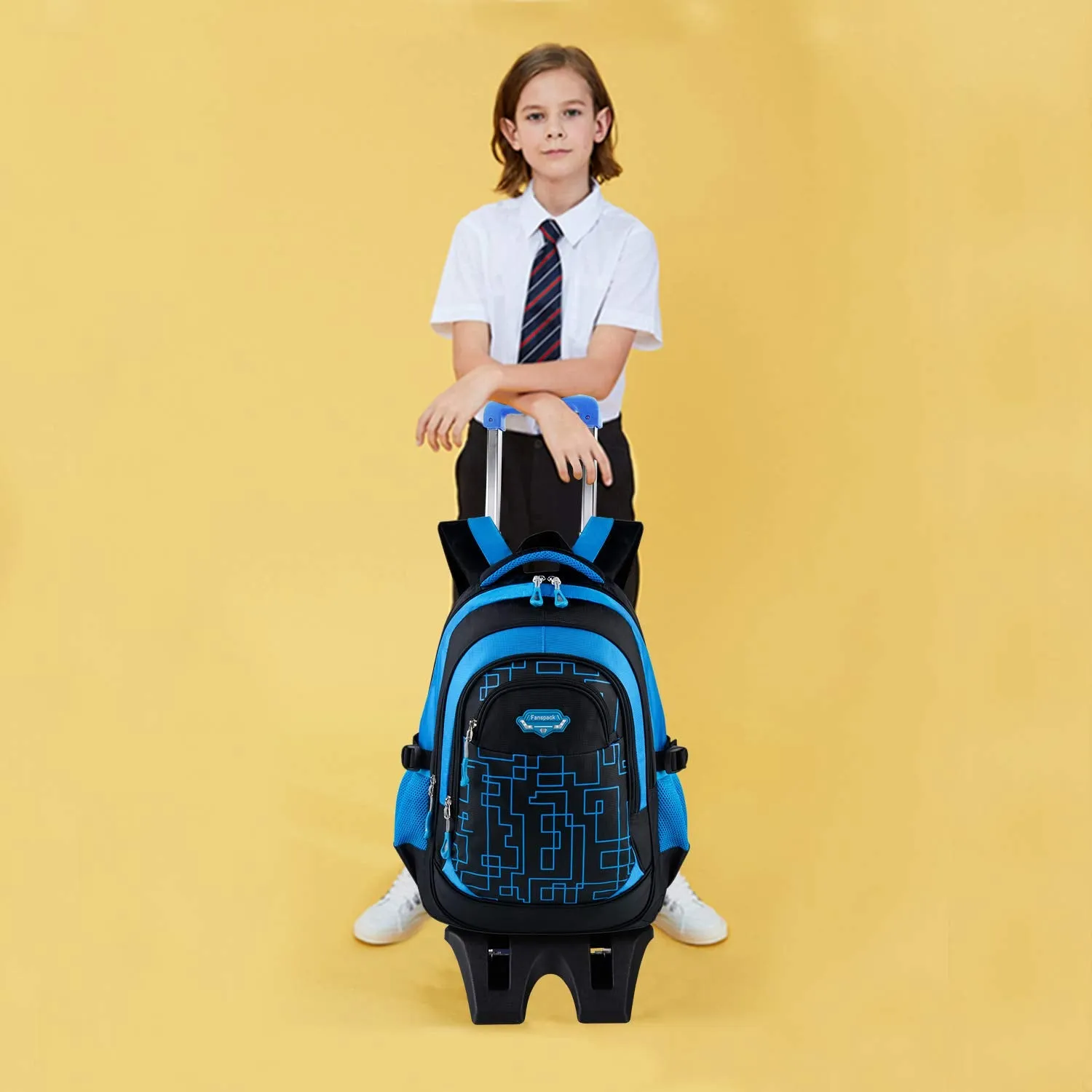 Rolling Backpack, Fanspack Rolling Backpack for Boys Fashion Wheeled Backpack Laptop Backpack