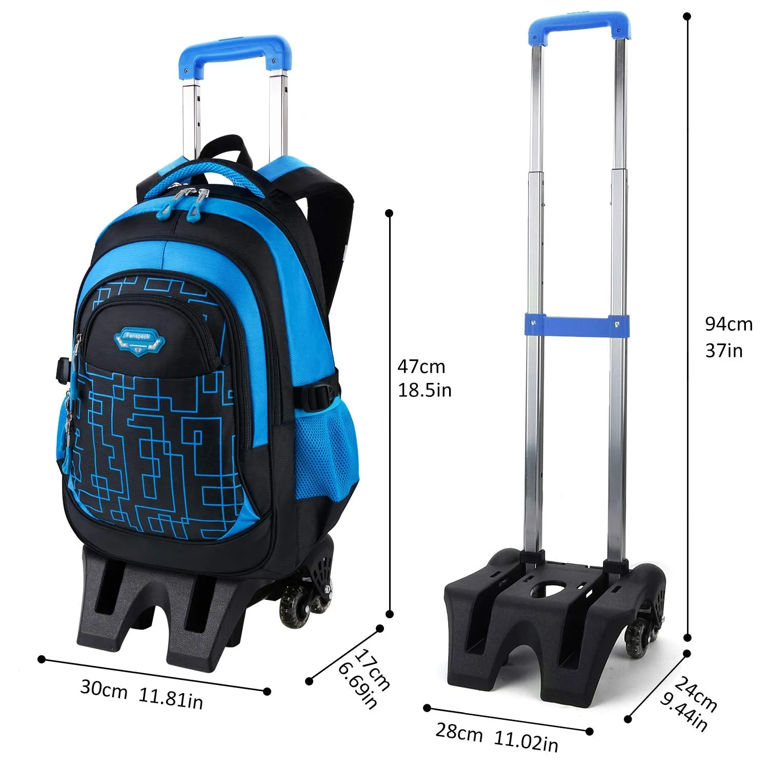 Rolling Backpack, Fanspack Rolling Backpack for Boys Fashion Wheeled Backpack Laptop Backpack