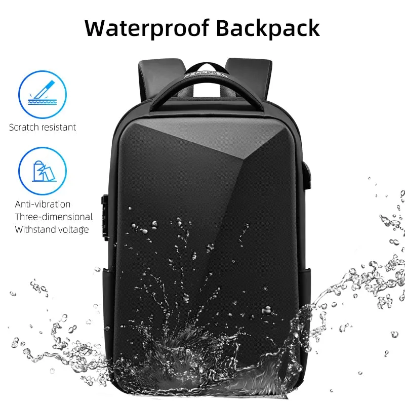 Rowe Laptop Backpack Business Men USB Charging Anti-theft Waterproof Black