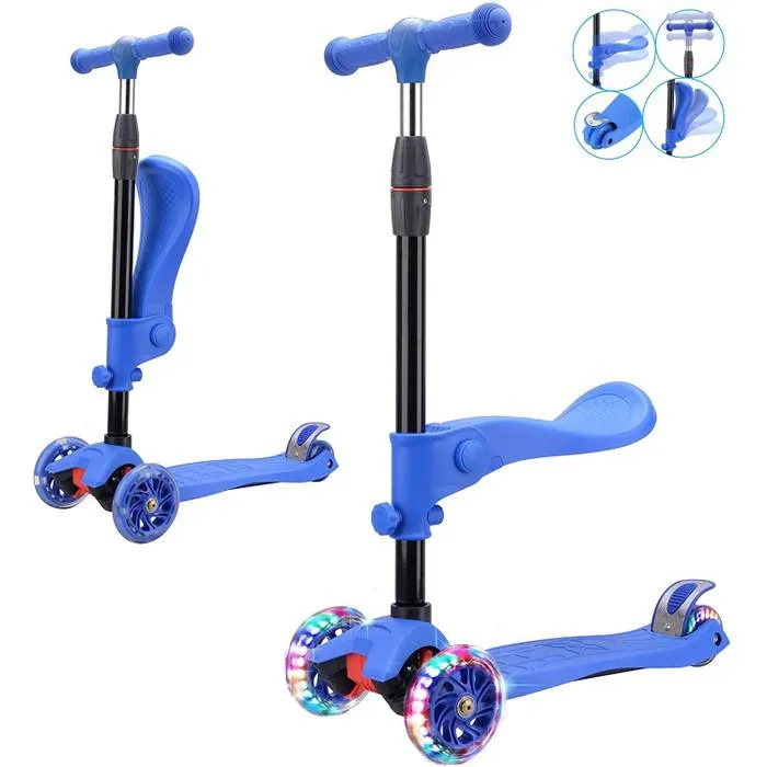Rugged Racers 2-in-1 Kick Scooter with Removable Seat and LED Wheels